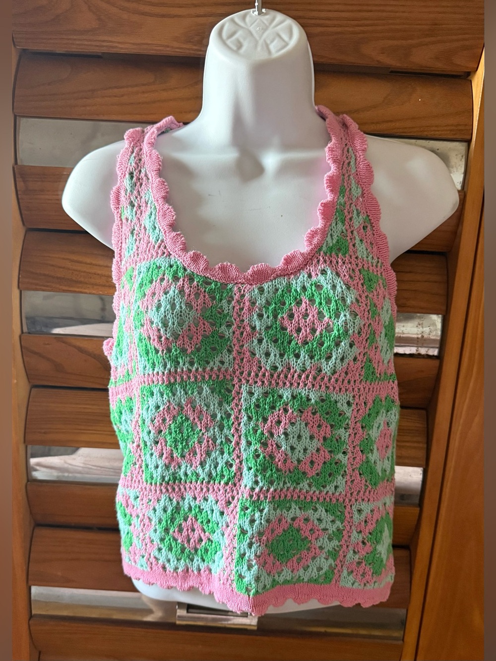 Crochet Tank Top in Pink and Green